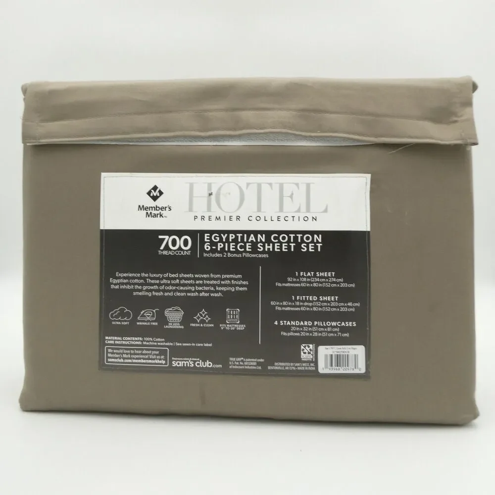 6 Piece Sheet Set. Grey Bisquet , Hotel Premier Collection Egyptian Cotton QUEEN